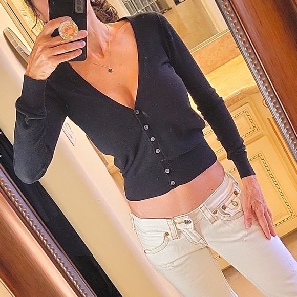 Victoria's Secret Black Lightweight V-Neck Cardigan Sweater, XS - Picture 2 of 16